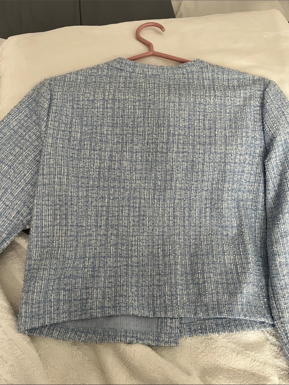 H&M Light Blue Tweed Buttoned Boxy Jacket - Picture 8 of 12